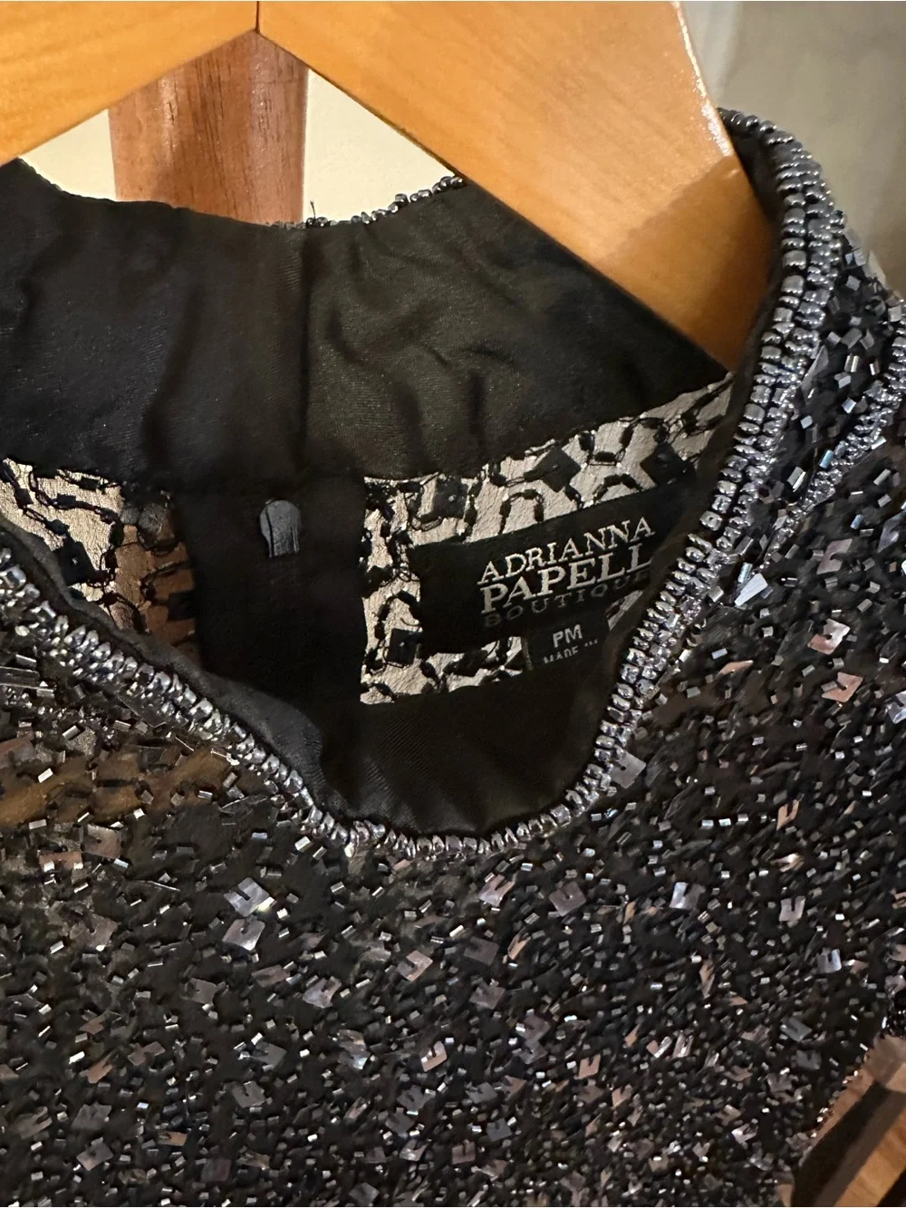 Adrianna Papell Black Sequin Mock Neck Top